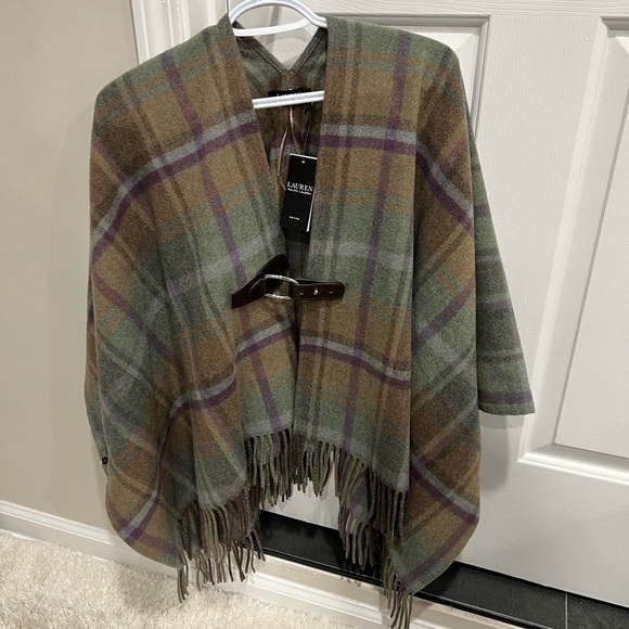 RALPH LAUREN Plaid Fringe-Trim Twill Poncho - Picture 7 of 14